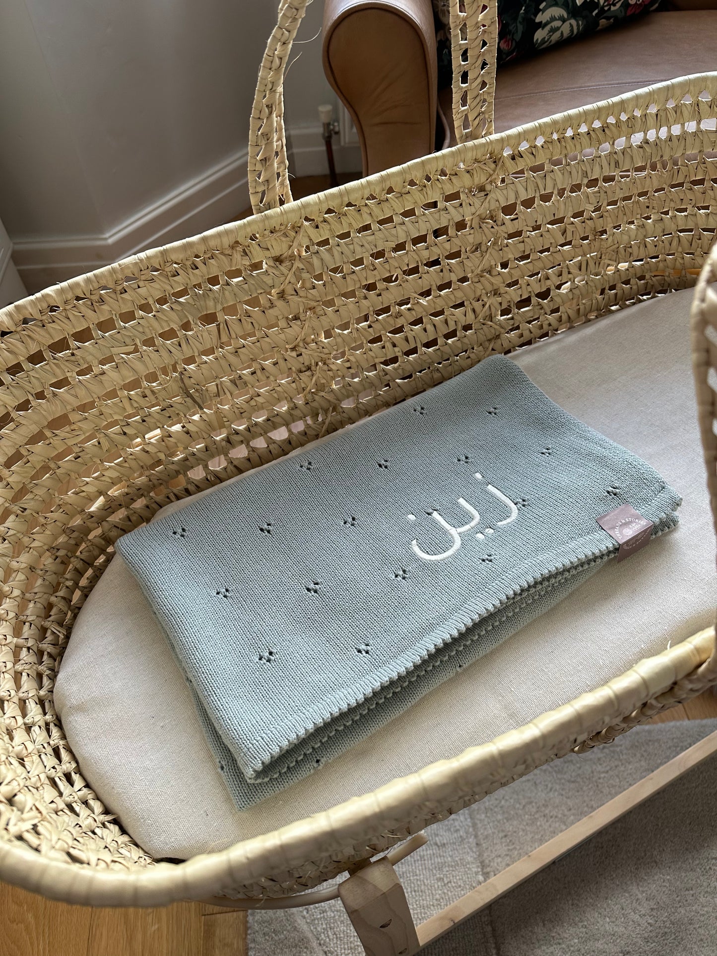 Dusky Blue Pointelle Baby Knit Blanket