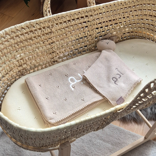 Beige Bundle - Knitted Blanket and Bunny Comforter